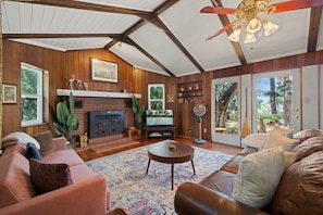 Living room with vaulted ceiling