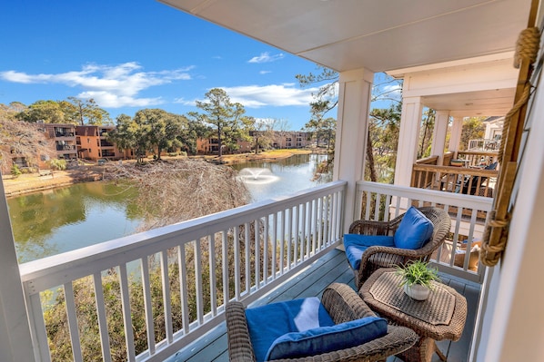 View of the water from master suite balcony at this top rated vacation rental on Hilton Head Island, SC!