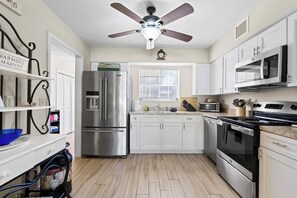 The fridge freezer has enough space for your vacation supplies