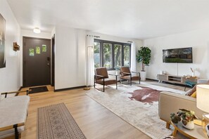 Cozy clean living room to relax with family and friends