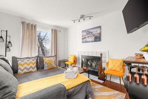 Great river views with a cozy full size sofa bed.