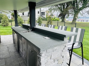 outdoor space with bar seating