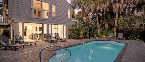 Enjoy your private heated pool in your backyard oasis...