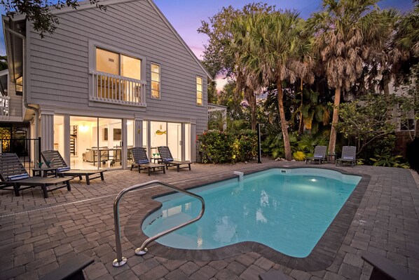 Enjoy your private heated pool in your backyard oasis...