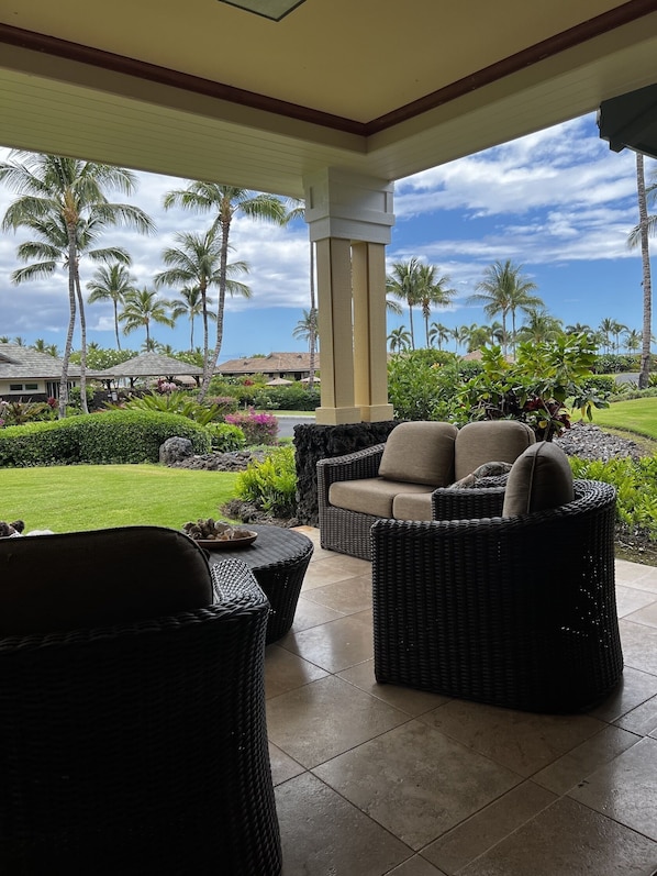 LIVING ROOM LANAI DIRECTLY ACROSS FROM RECREATION CENTER, POOL AND THE COASTLINE