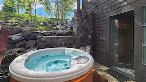 Ease sore muscles in the private hot tub.