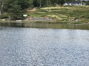 Blick auf den Strand und das Haus