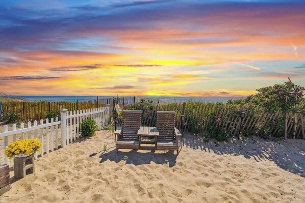 Fenced-in, communal, beach area for the condo building