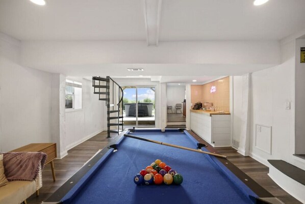Pool table in lower level living space