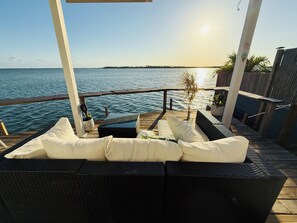 Private deck with comfy sectional.