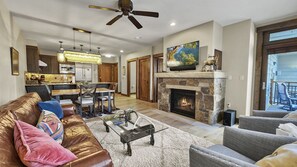 Living room: Smart TV with cable, gas fireplace, central heat, no A/C