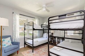 Bunk beds with comfy seating area