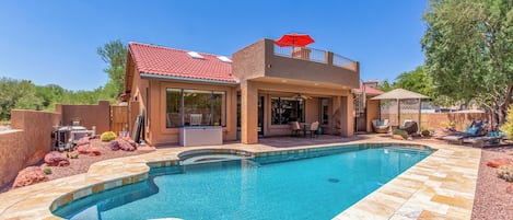 Backyard Oasis of pool, spa and second story patio