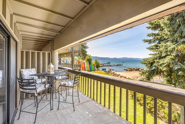 Beachfront Dream three-story condo is steps from a private beach and Lake Tahoe.  Message with any questions!