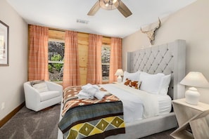 Our second bedroom has a Queen-size bed, closet, desk area and nearby bathroom.