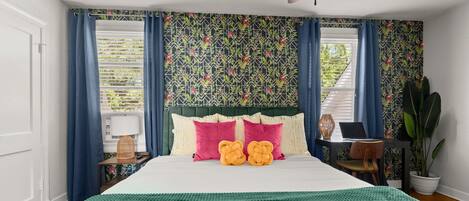 Enjoy a King size bed in the spacious bedroom.