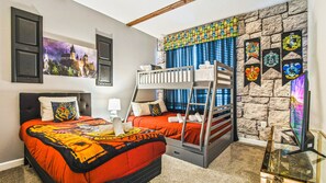 Enjoy the flexibility and comfort of our Harry Potter themed room with three beds, providing you with a cozy and restful retreat during your stay.