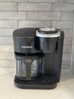 fully stocked coffee and tea area to get the morning started right.