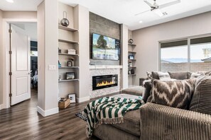 Cozy up to the indoor fireplace.