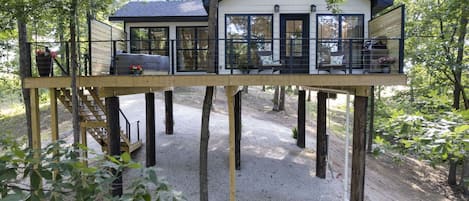 The front of the treehouse. All of the windows face the water view..