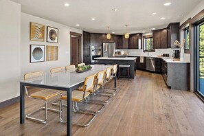 Kitchen and indoor dining.