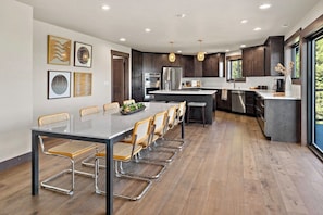 Kitchen and indoor dining.