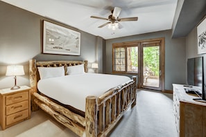 Indoors, Ceiling Fan, Screen, Bed, Furniture
