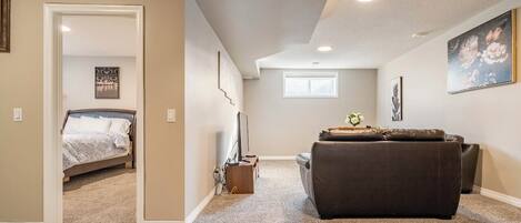 Living room with view of bedroom