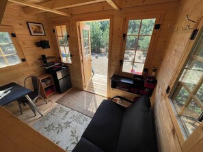 Table for 2, fouton couch and fridge (to be used as cooler only - bring ice)