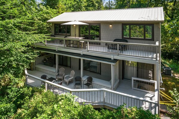 Enjoy one of the two decks that offer great views of Chimney Rock. 