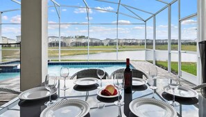 dining area next to pool