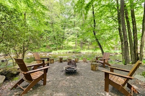 Home Exterior | Fire Pit | Creek On-Site