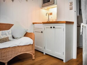 Open plan living space | Helen’s Shepherds Hut, Haxton