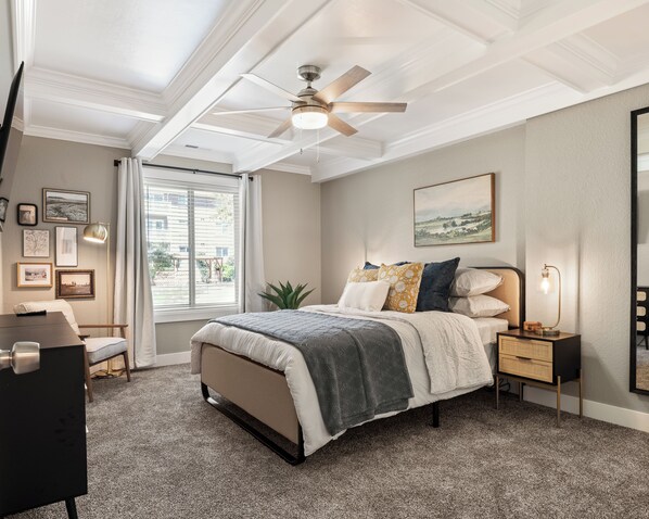 Luxurious Bedroom with queen bed, large closet and 55" smart TV