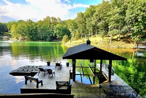 Access tranquil waters from our private dock, perfect for boating or relaxing.