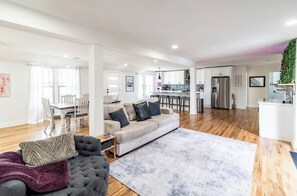 Living Room with fire place for cozy movie nights