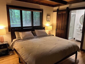 Bedroom #2,  with a queen size adjustable bed, remote control and bathroom.