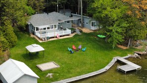 Overhead view of lakeside property