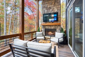 Outdoor fireplace for watching the big game