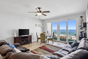 Living Area with Ocean Views, Flat Screen TV and Private Balcony Access