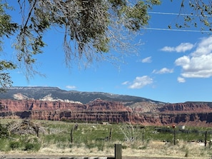 View of the red cliffs from the property to the north