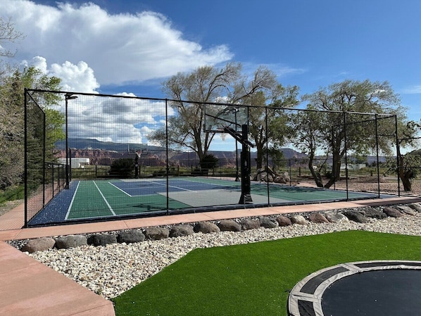Private sport court, trampoline, scooter paths