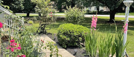 Beautiful landscaping towards the entrance of the house. 