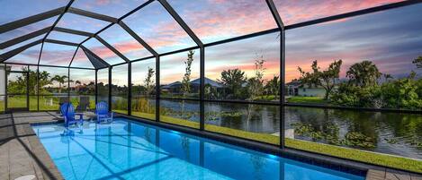 Sun Shelf for lounging in pool while viewing wildlife in fresh water canal.