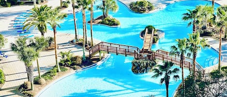 Lagoon Pool in Destin, Heated outdoor pool, Island Style Hot tub and waterfalls