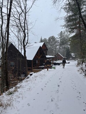 Snowy Front of Cabin