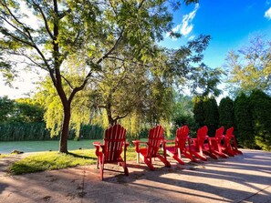Our backyard oasis sits on Cedar Creek and Cedar Creek Conservation area. Enjoy the evenings on the patio, or mornings with your coffee.