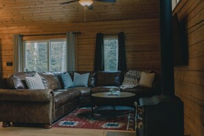 Snuggle up on the comfy leather sofa watching your favorite streaming services
