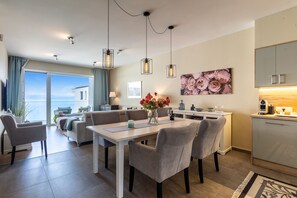 Open plan dining room kitchen and living room