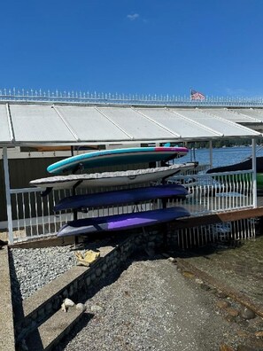 New dock rack added with 2 kayaks and 2 sups.
